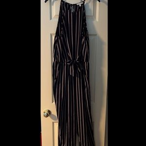 Blue and red striped jumpsuit